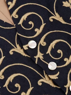 Favourbrook BD Navy Gold Swirl Linen Single Breasted 6 Button Waistcoat- Waistcoats | Single Breasted Waistcoats