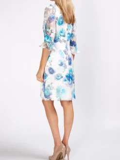 Favourbrook Bella Dress Cobalt Ivory Rosa Silk Devore Chiffon-Women Dresses