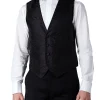 Favourbrook Black Albert Silk Single Breasted 4 Button Piped Waistcoat- Waistcoats | Evening Waistcoats