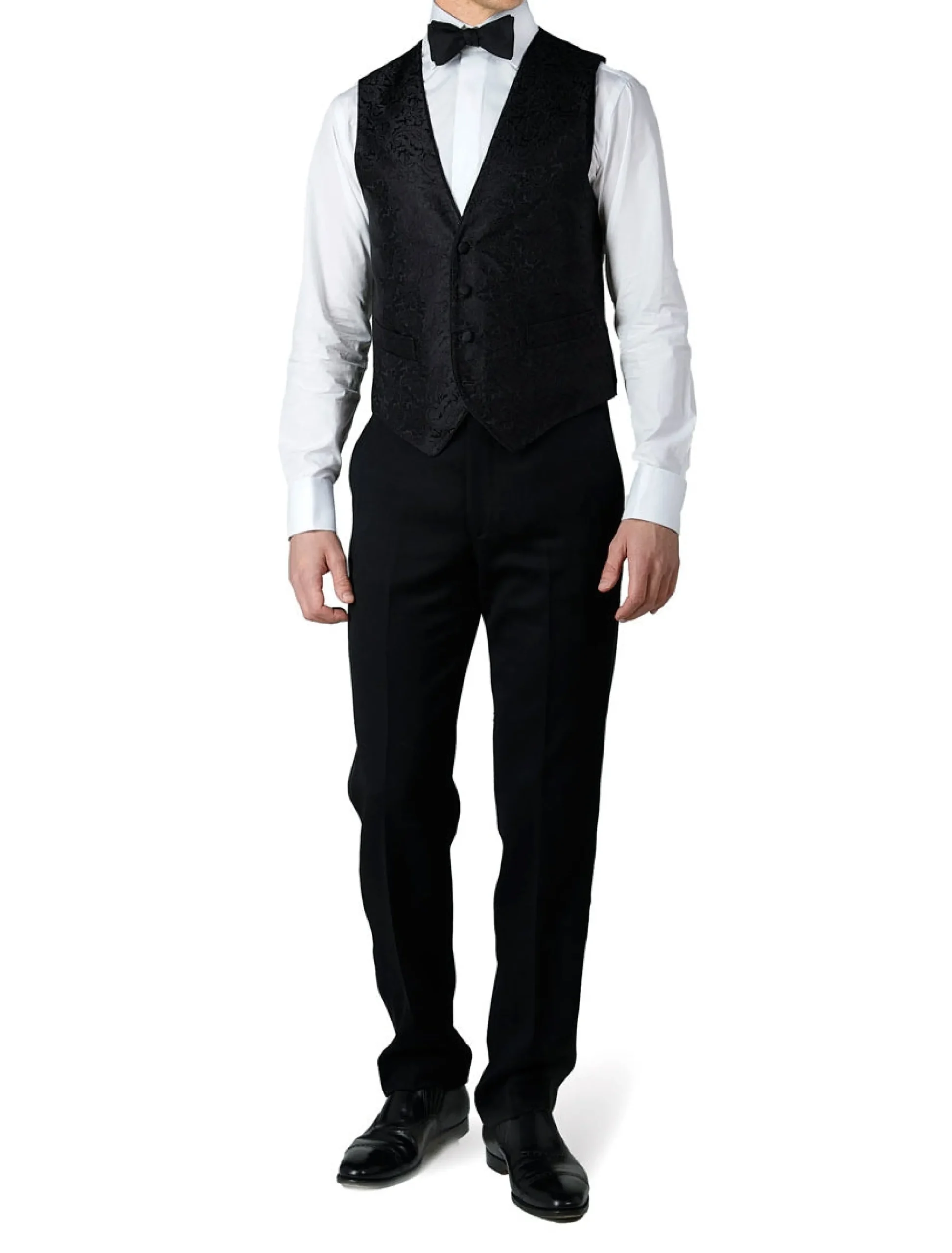 Favourbrook Black Albert Silk Single Breasted 4 Button Piped Waistcoat- Waistcoats | Evening Waistcoats