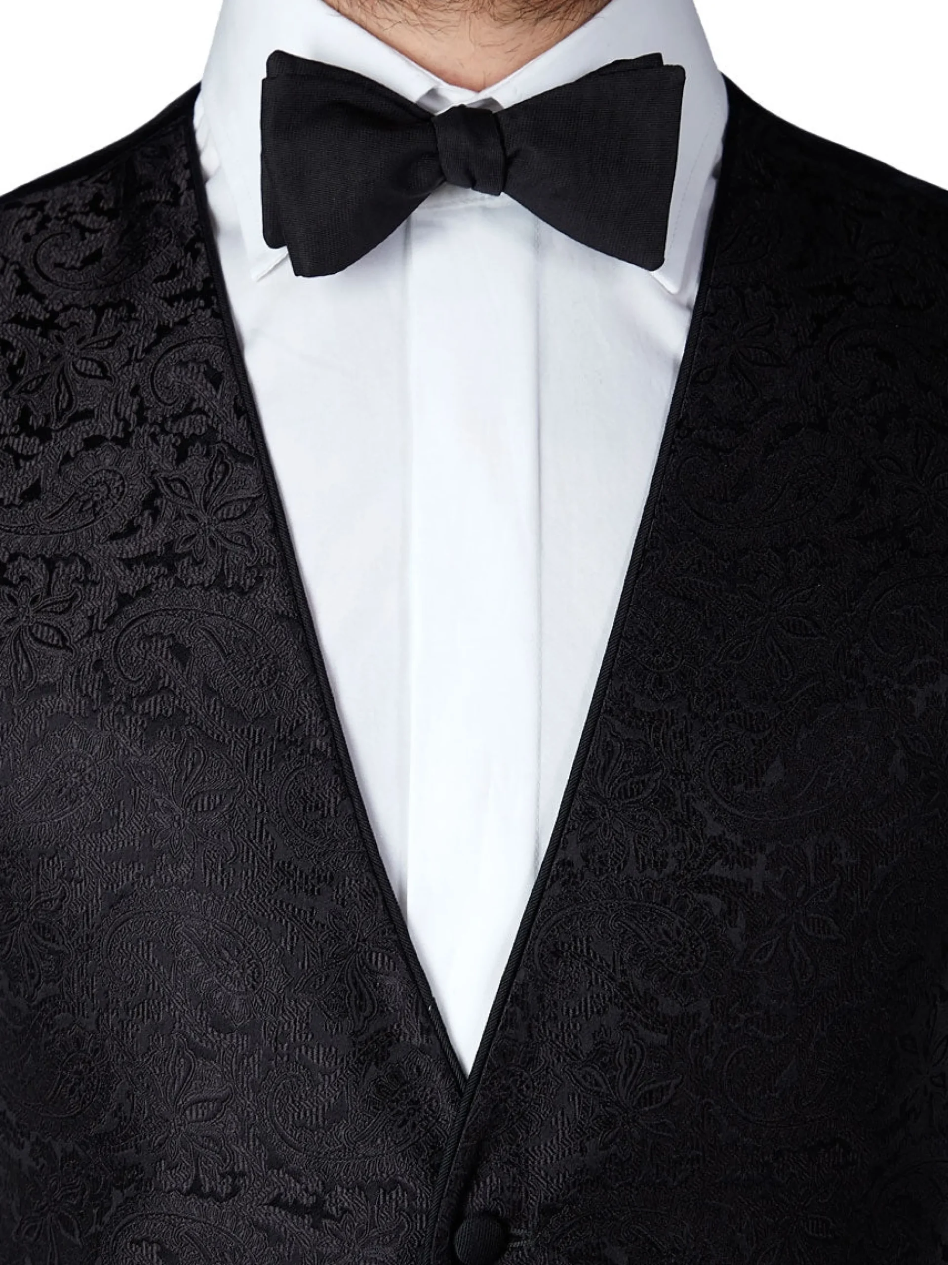 Favourbrook Black Albert Silk Single Breasted 4 Button Piped Waistcoat- Waistcoats | Evening Waistcoats