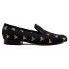 Favourbrook Black Bees Silk & Leather Slippers- Slippers