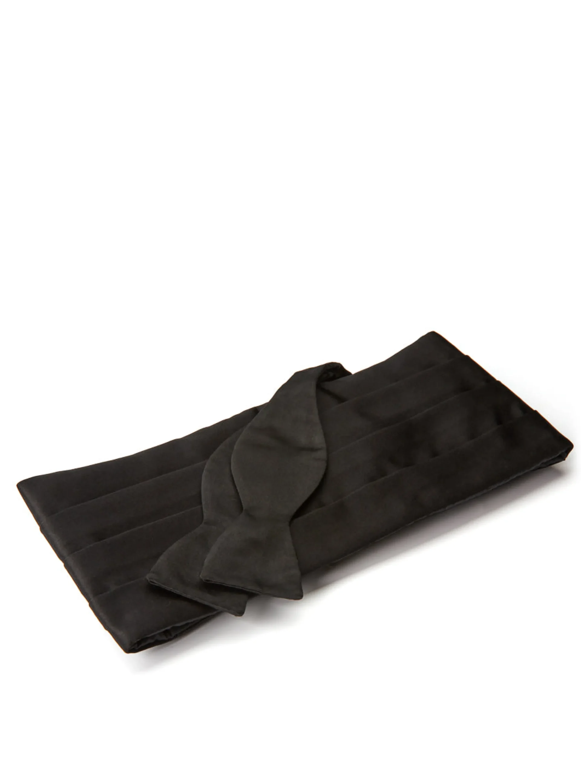 Favourbrook Black Duchesse Satin Silk Pleated Cummerbund & Bow Tie Set- Eveningwear | Bow Ties & Cummerbund Sets