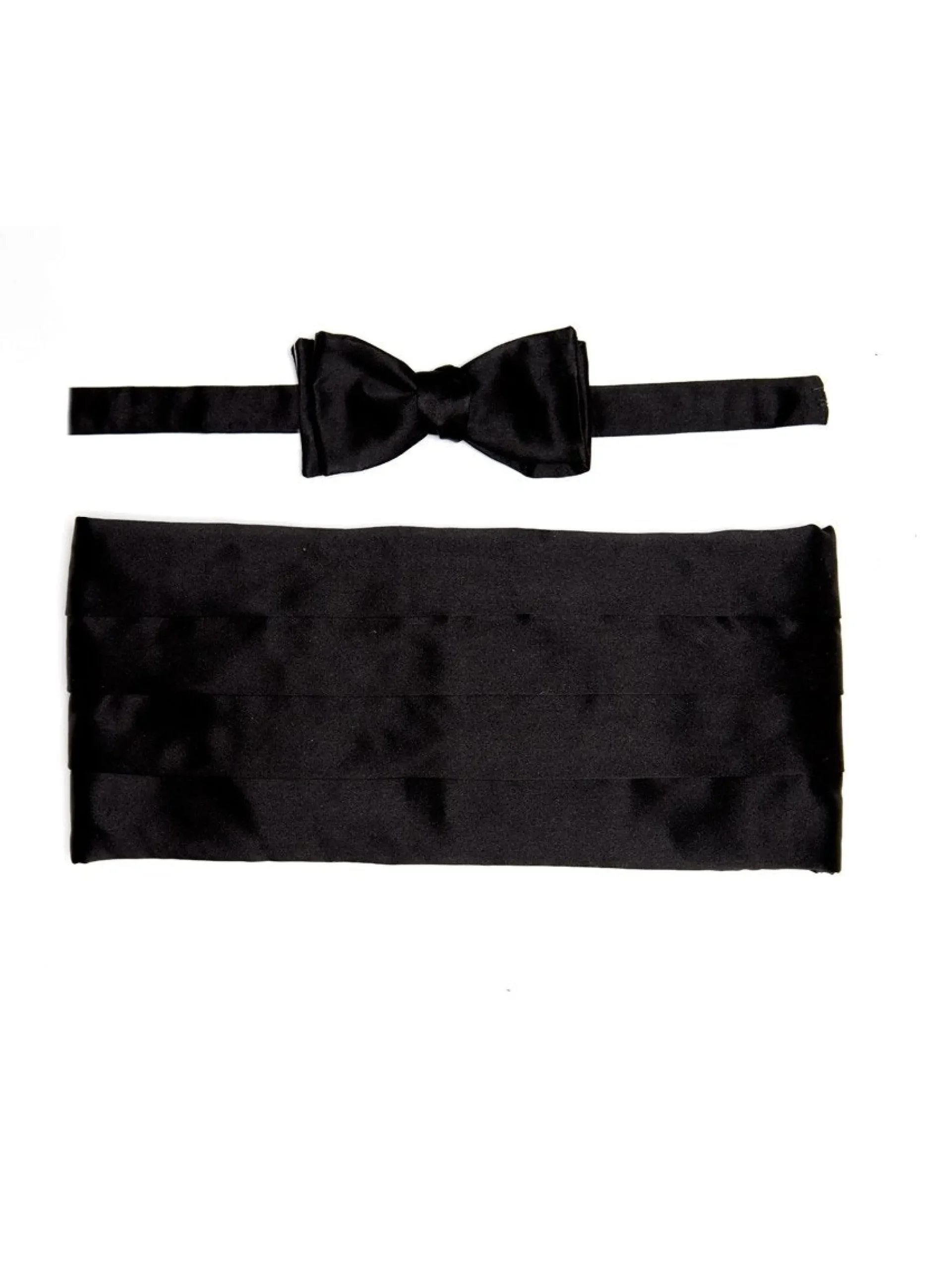 Favourbrook Black Duchesse Satin Silk Pleated Cummerbund & Bow Tie Set- Eveningwear | Bow Ties & Cummerbund Sets