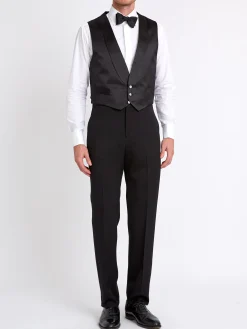 Favourbrook Black Duchesse Satin Silk Single Breasted 3 Button Shawl Lapel Waistcoat- Waistcoats | Single Breasted Waistcoats