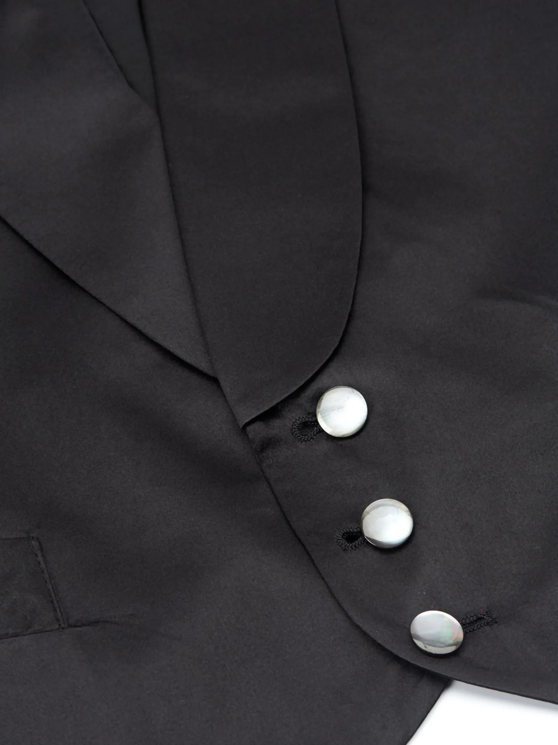 Favourbrook Black Duchesse Satin Silk Single Breasted 3 Button Shawl Lapel Waistcoat- Waistcoats | Single Breasted Waistcoats