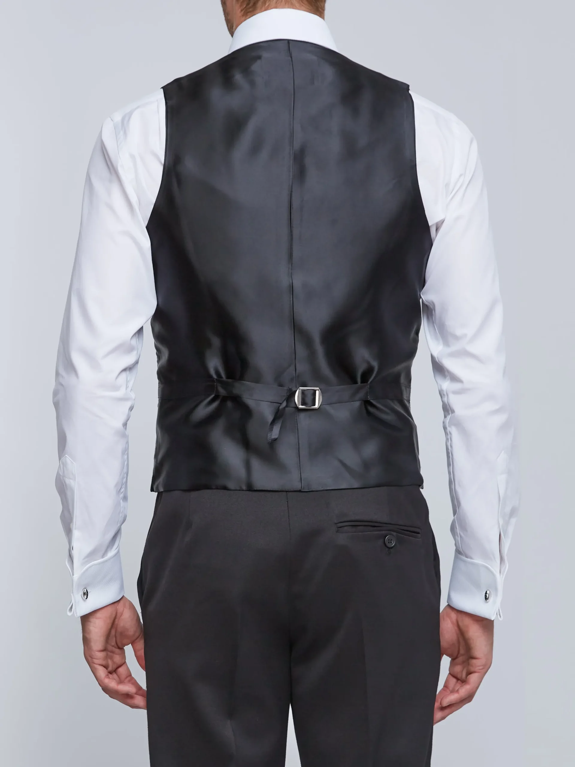 Favourbrook Black Gabardine Wool Double Breasted 8 Button Shawl Lapel Waistcoat- Waistcoats | Shawl Lapel Waistcoats