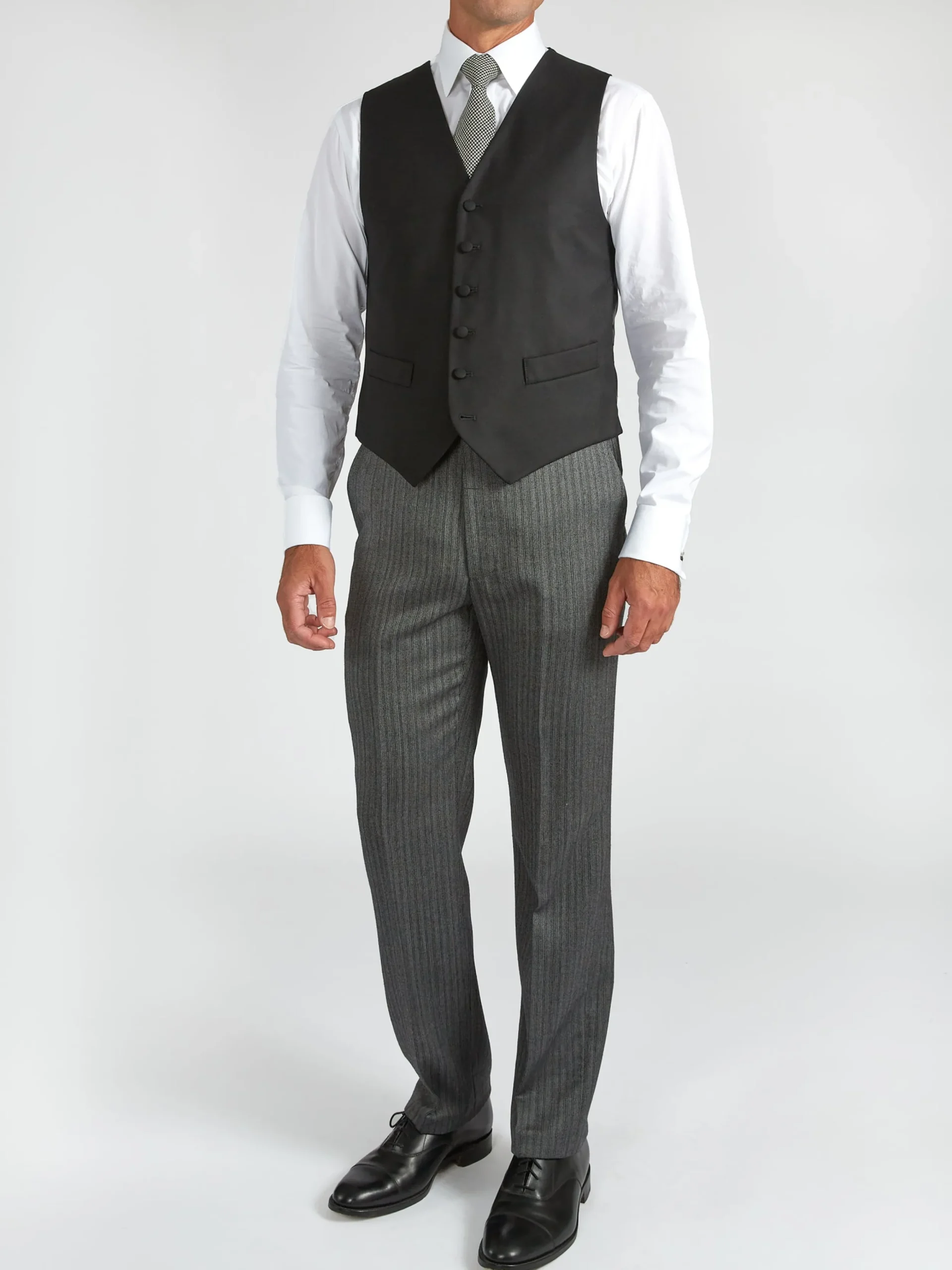 Favourbrook Black Gabardine Wool Single Breasted 6 Button Waistcoat- Waistcoats | Evening Waistcoats