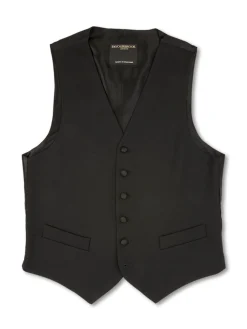 Favourbrook Black Gabardine Wool Single Breasted 6 Button Waistcoat- Waistcoats | Evening Waistcoats