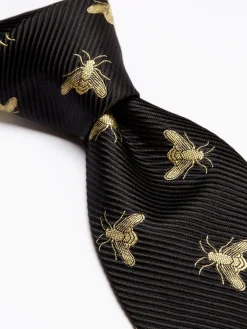 Favourbrook Black Gold Bees Silk Tie- Ties