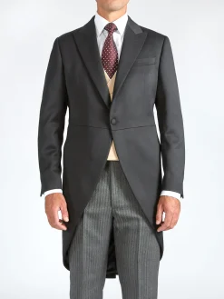 Favourbrook Black Hampton Barathea Wool Morning Coat- Groomswear | Wedding Attire
