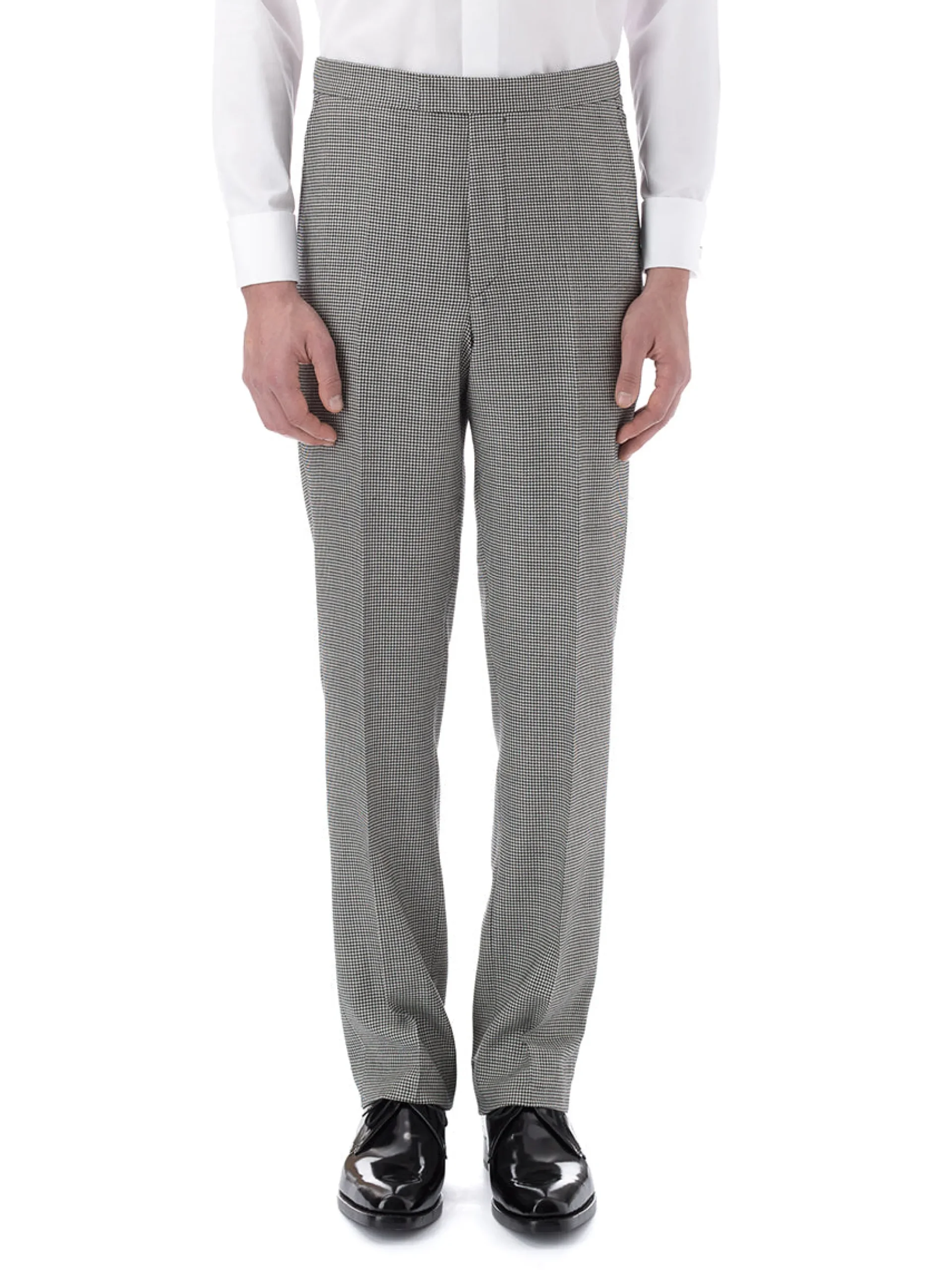 Favourbrook Black Houndstooth Wool High Waisted Flat Front Trouser- Groomswear | Trousers