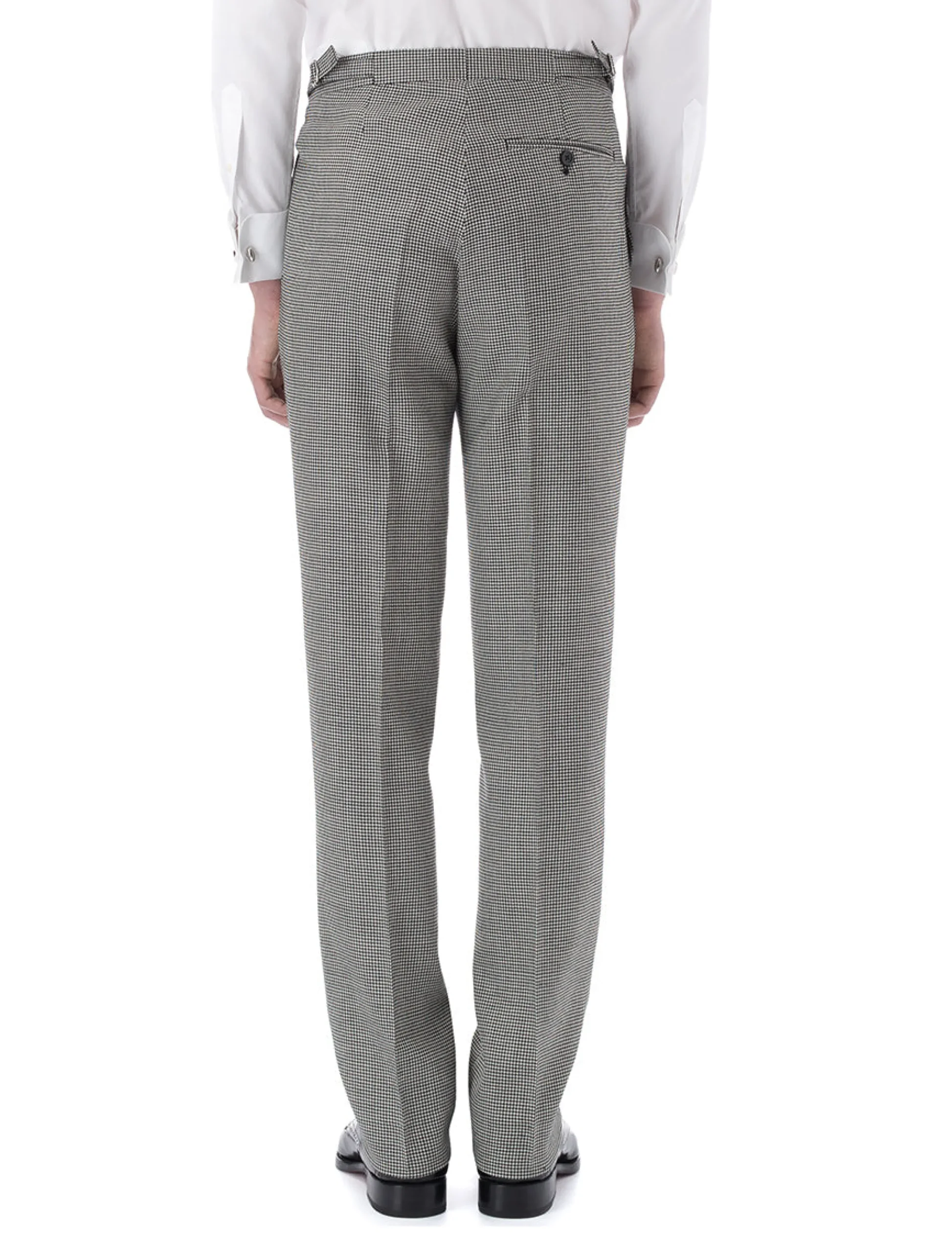 Favourbrook Black Houndstooth Wool High Waisted Flat Front Trouser- Groomswear | Trousers