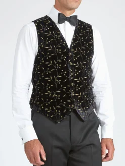 Favourbrook Black Lurex Berries Velvet Single Breasted 6 Button Waistcoat- Waistcoats | Evening Waistcoats
