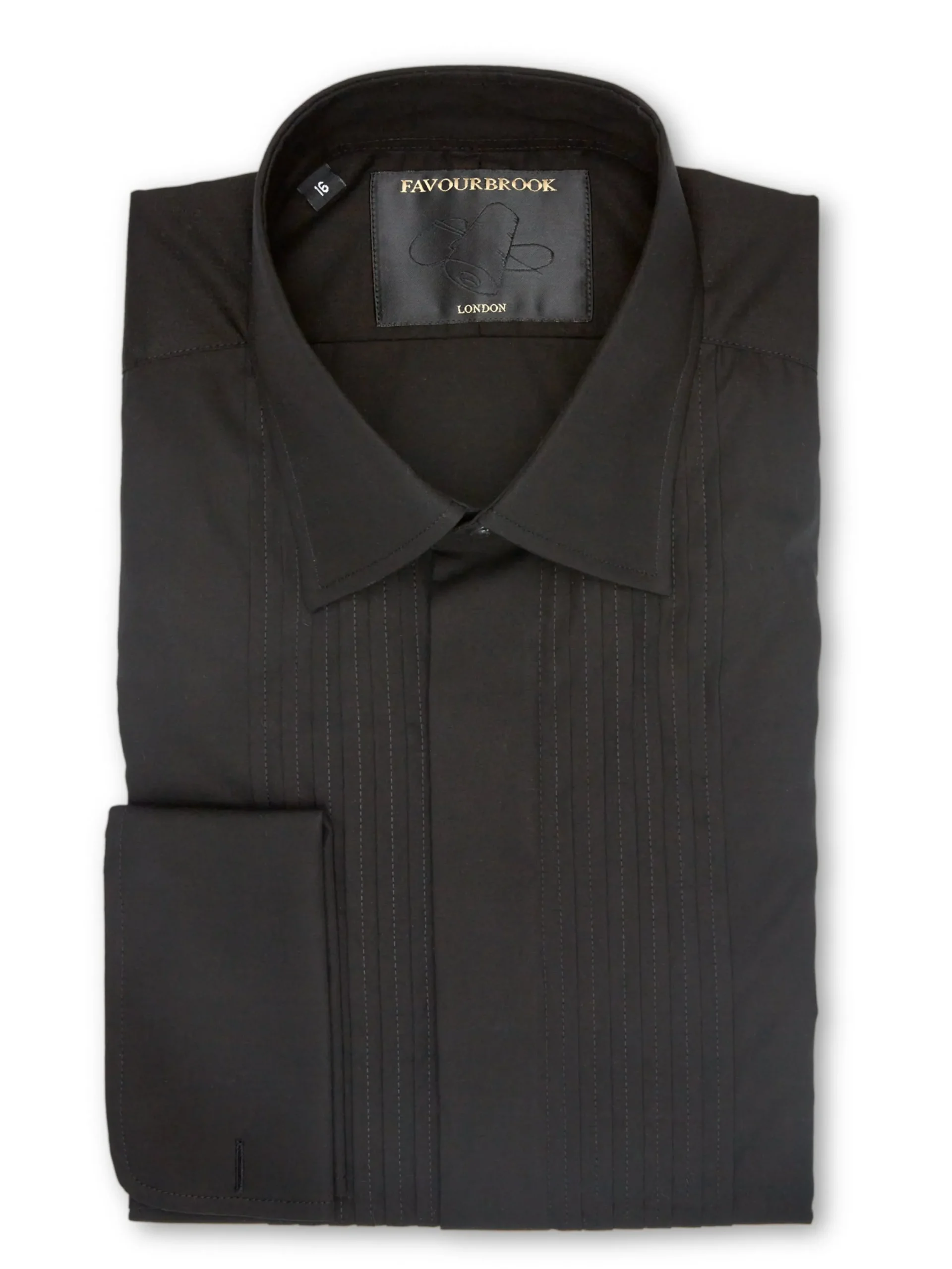 Favourbrook Black Poplin Pleated Pintuck Dress Shirt- Shirts