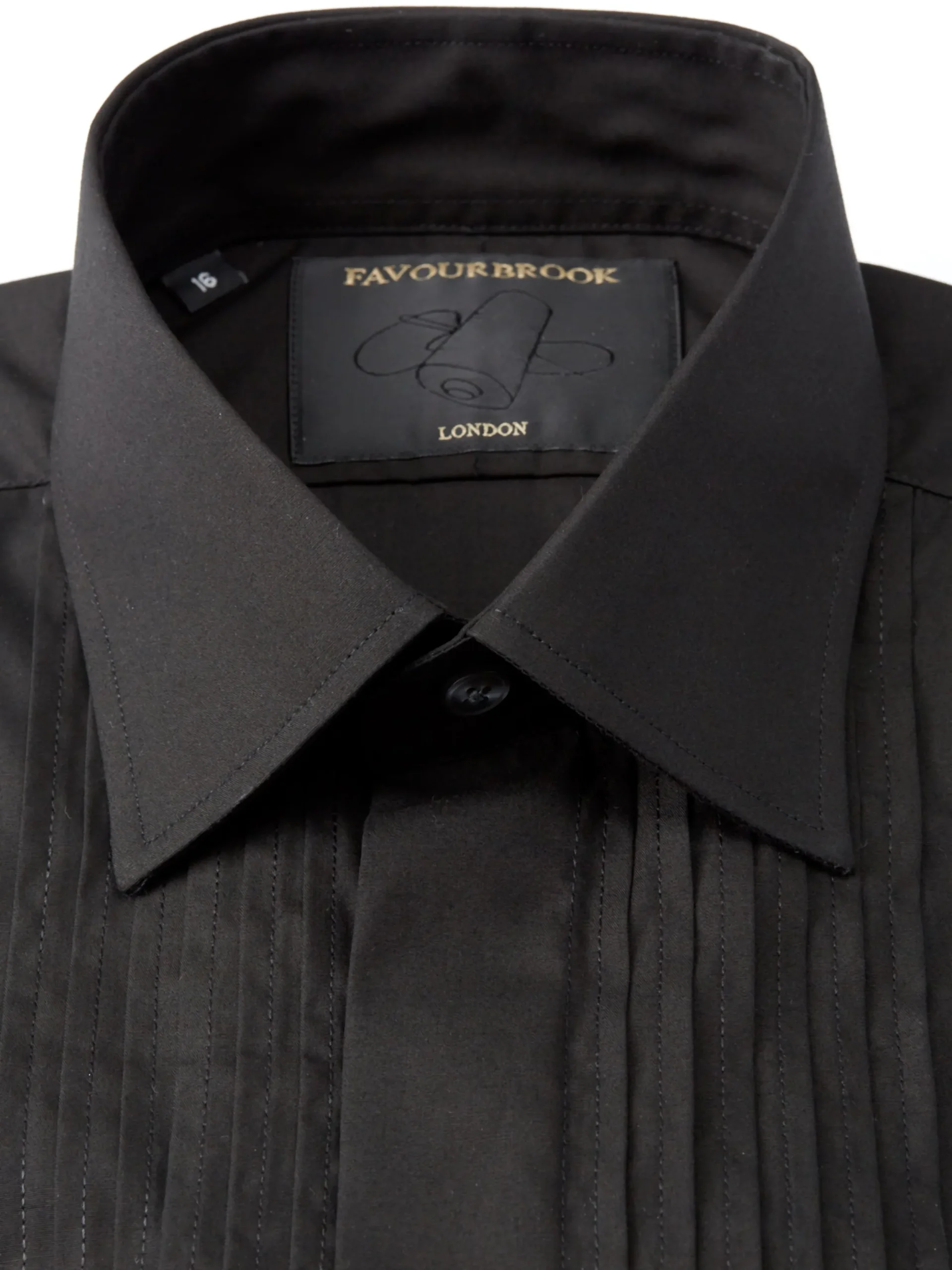 Favourbrook Black Poplin Pleated Pintuck Dress Shirt- Shirts