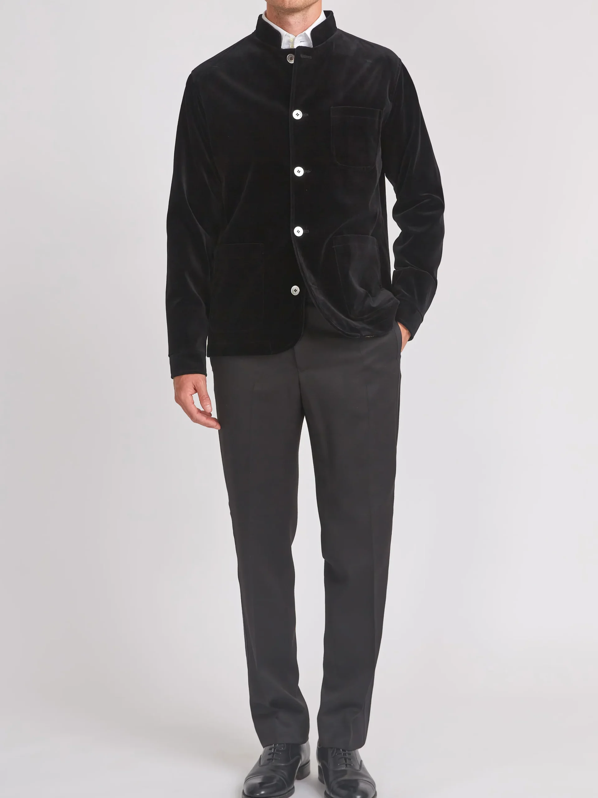 Favourbrook Black Velvet Cotton Artist Jacket- Eveningwear | Nehru Jackets