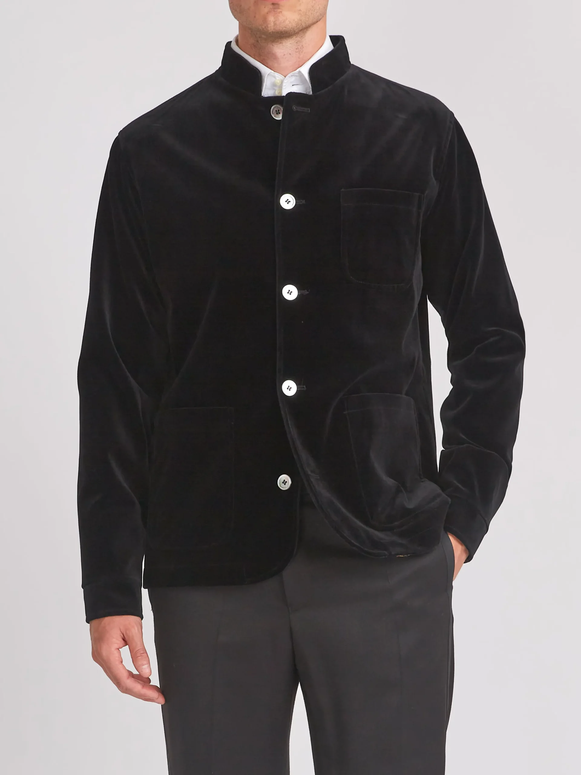 Favourbrook Black Velvet Cotton Artist Jacket- Eveningwear | Nehru Jackets