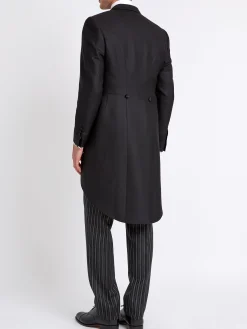 Favourbrook Black Windsor Herringbone Wool Morning Coat with trim- Royal Ascot | Occasionwear
