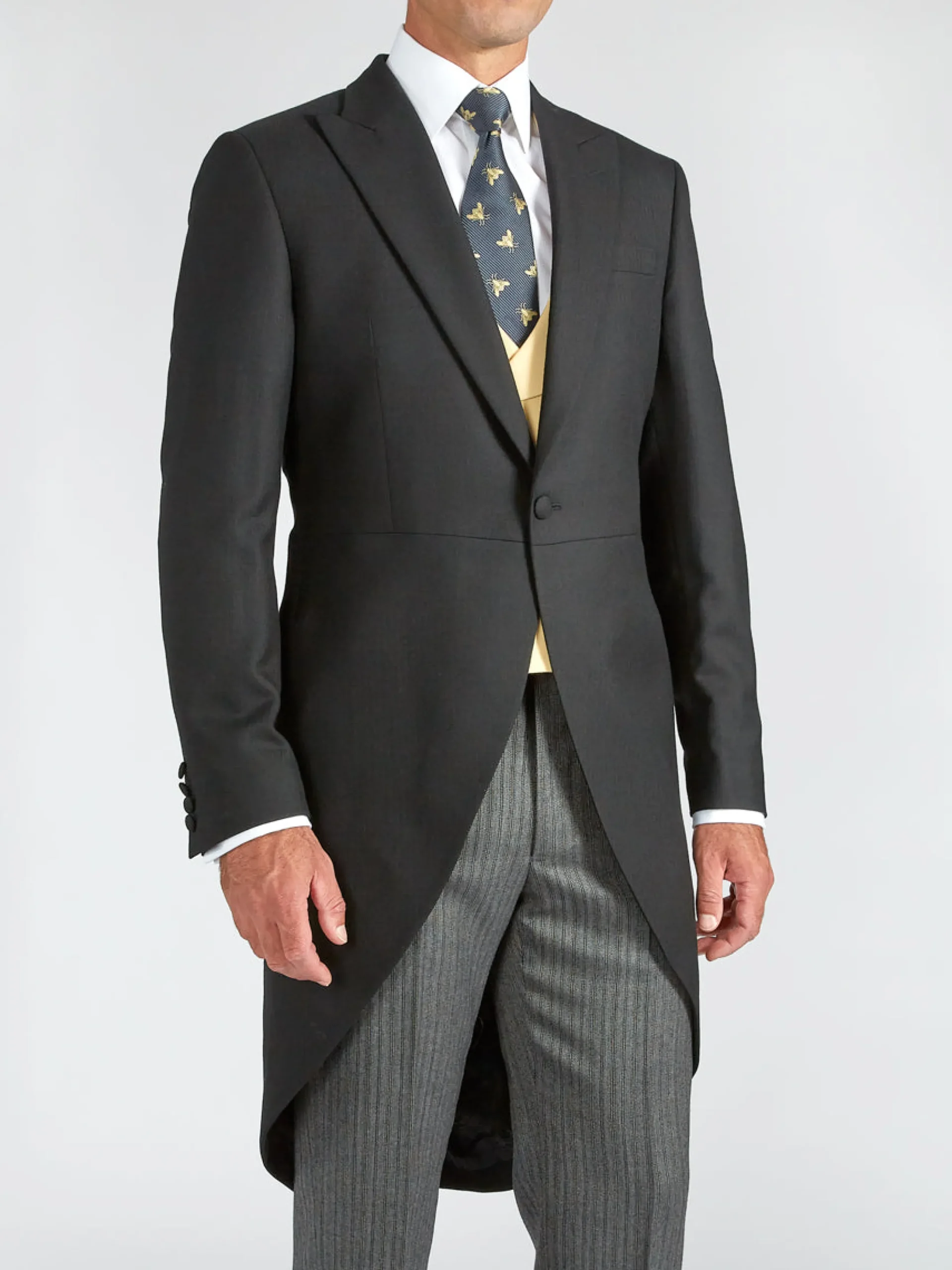 Favourbrook Black Windsor Herringbone Wool Morning Coat- Royal Ascot | Groomswear