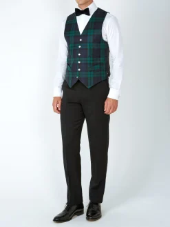 Favourbrook Blackwatch Tartan Wool Single Breasted 6 Button Waistcoat with Ticket Pocket- Waistcoats | Evening Waistcoats