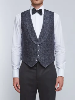 Favourbrook Blue Vincent Wool Single Breasted 4 Button Shawl Lapel Waistcoat- Waistcoats | Evening Waistcoats