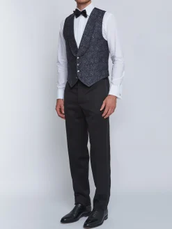 Favourbrook Blue Vincent Wool Single Breasted 4 Button Shawl Lapel Waistcoat- Waistcoats | Evening Waistcoats