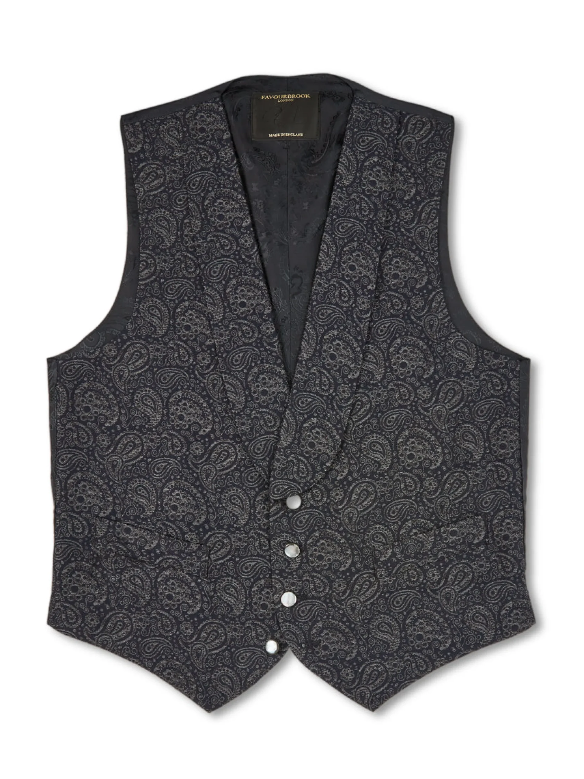 Favourbrook Blue Vincent Wool Single Breasted 4 Button Shawl Lapel Waistcoat- Waistcoats | Evening Waistcoats