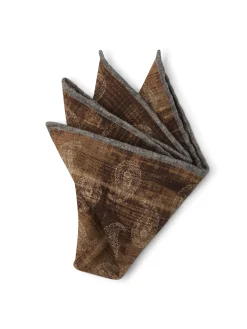 Favourbrook Brown Shirburn Paisley Wool Pocket Square- Pocket Squares
