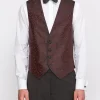 Favourbrook Burgundy Albert Silk Single Breasted 4 Button Piped Waistcoat- Waistcoats | Single Breasted Waistcoats