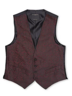 Favourbrook Burgundy Albert Silk Single Breasted 4 Button Piped Waistcoat- Waistcoats | Single Breasted Waistcoats