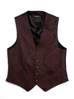 Favourbrook Burgundy Heathcote Paisley Single Breasted 4 Button Piped Waistcoat- Waistcoats | Single Breasted Waistcoats