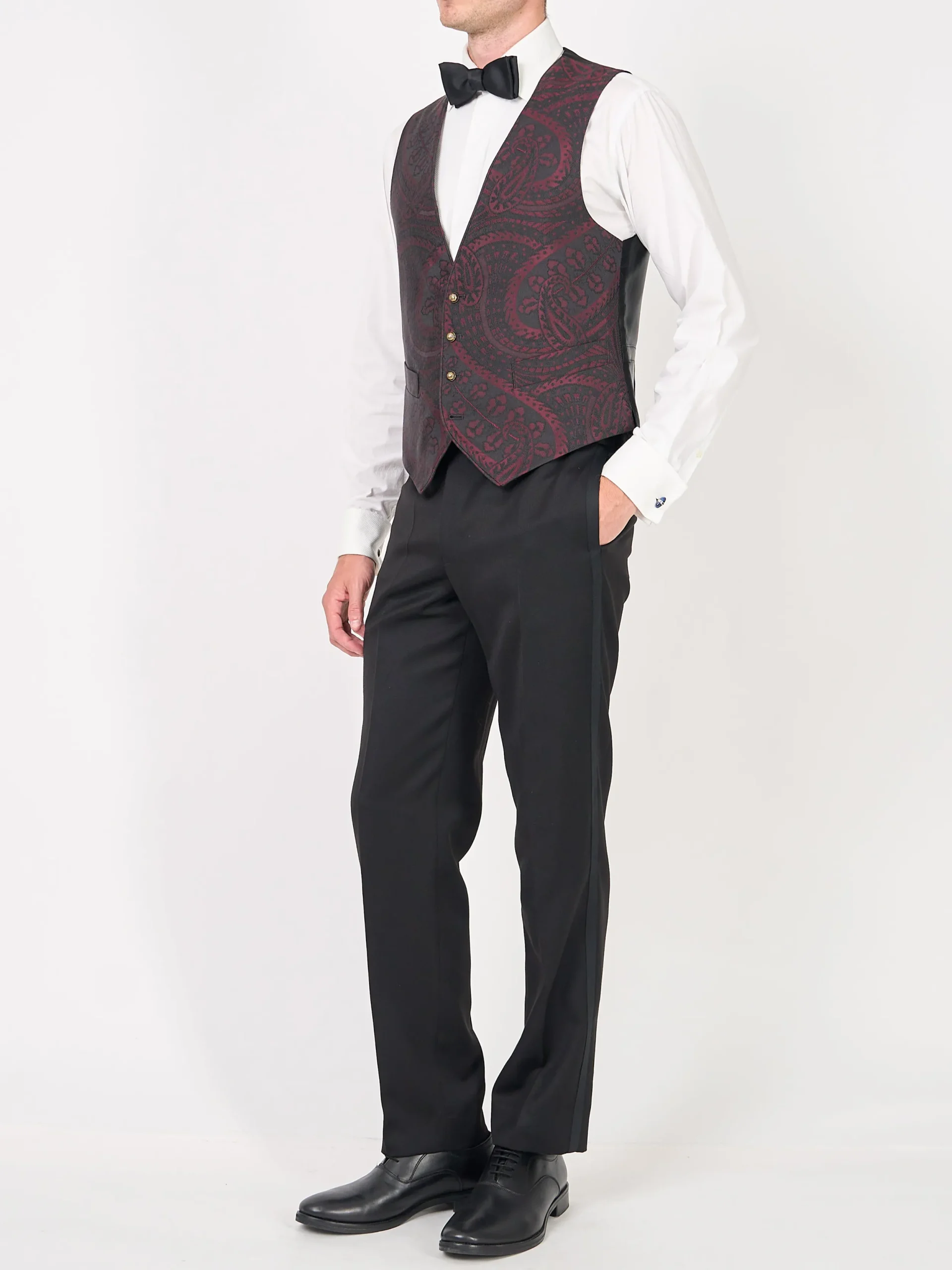 Favourbrook Burgundy Heathcote Paisley Single Breasted 4 Button Piped Waistcoat- Waistcoats | Single Breasted Waistcoats