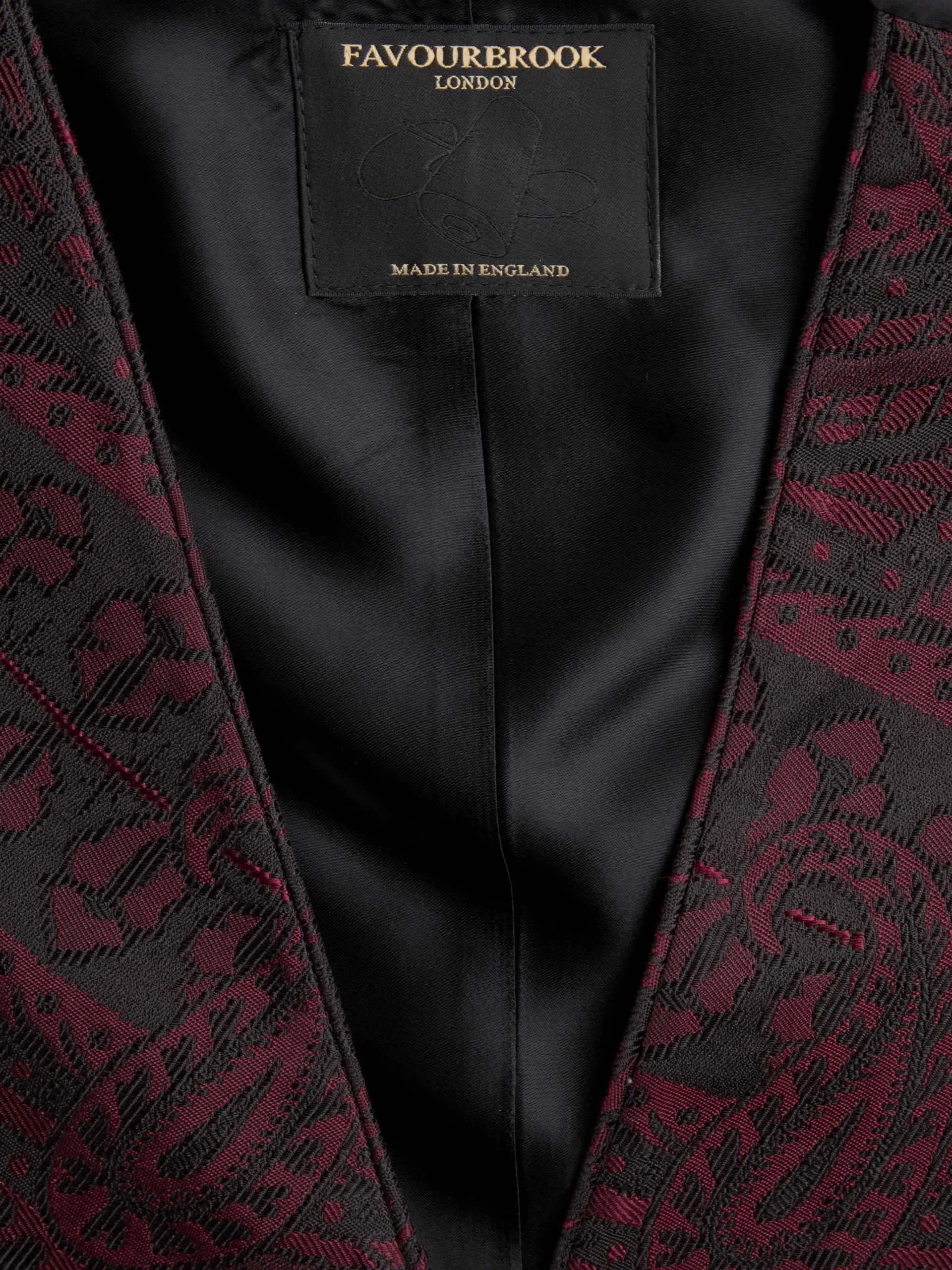 Favourbrook Burgundy Heathcote Paisley Single Breasted 4 Button Piped Waistcoat- Waistcoats | Single Breasted Waistcoats