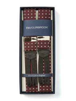 Favourbrook Burgundy Pickwick Black Leather Silk Braces- Braces