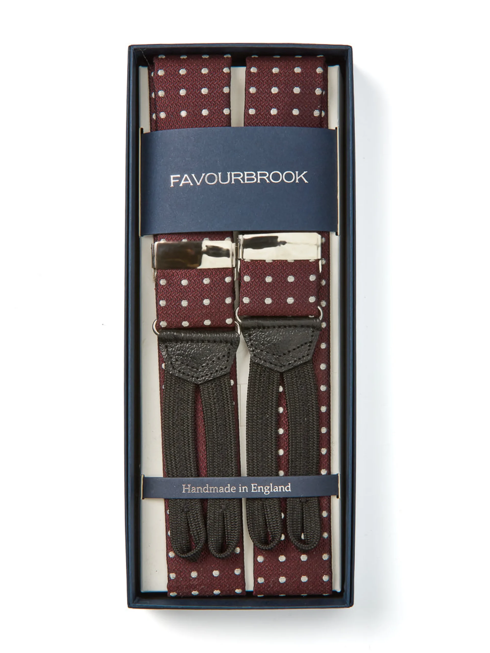 Favourbrook Burgundy Pickwick Black Leather Silk Braces- Braces