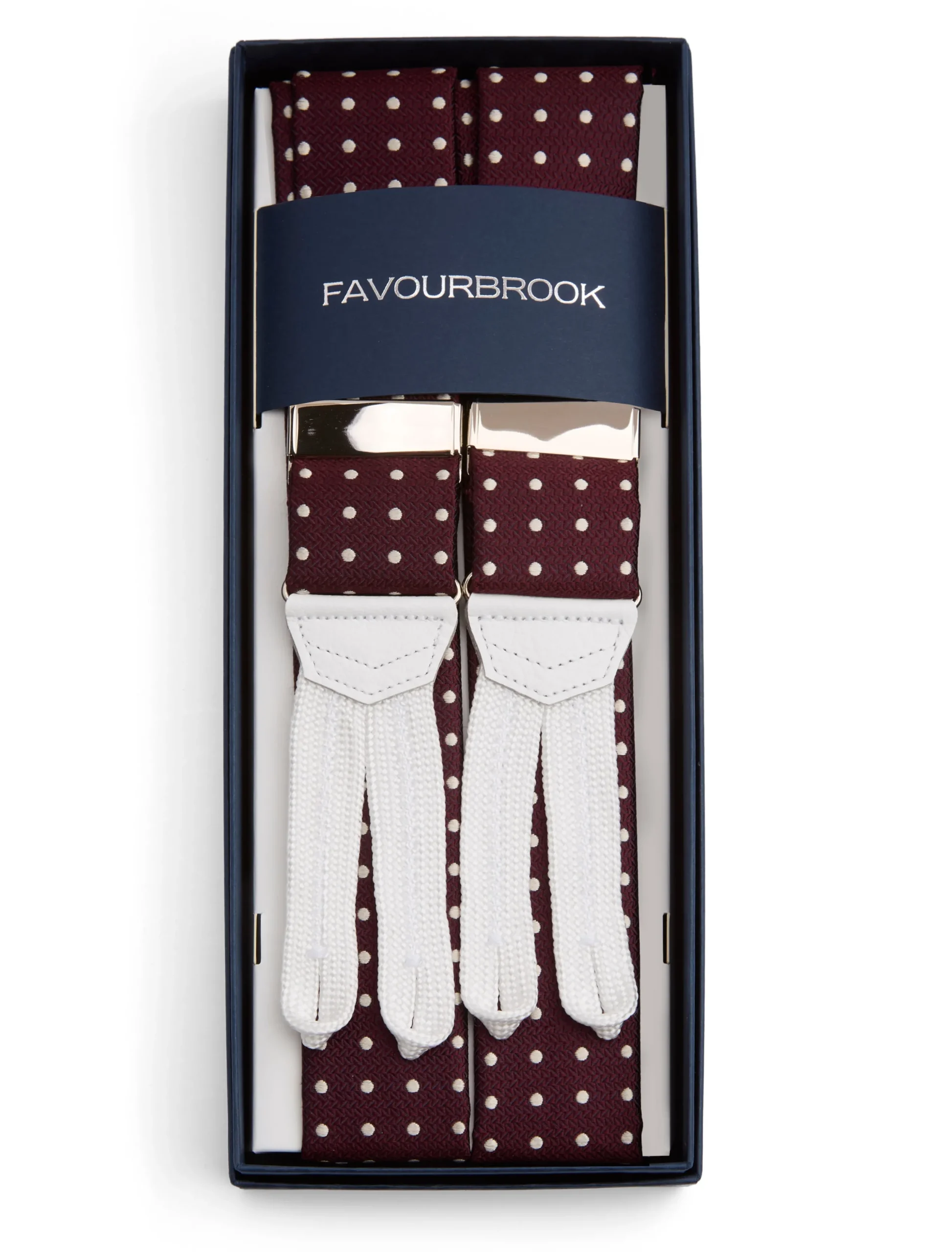 Favourbrook Burgundy Pickwick White Leather Silk Braces- Braces
