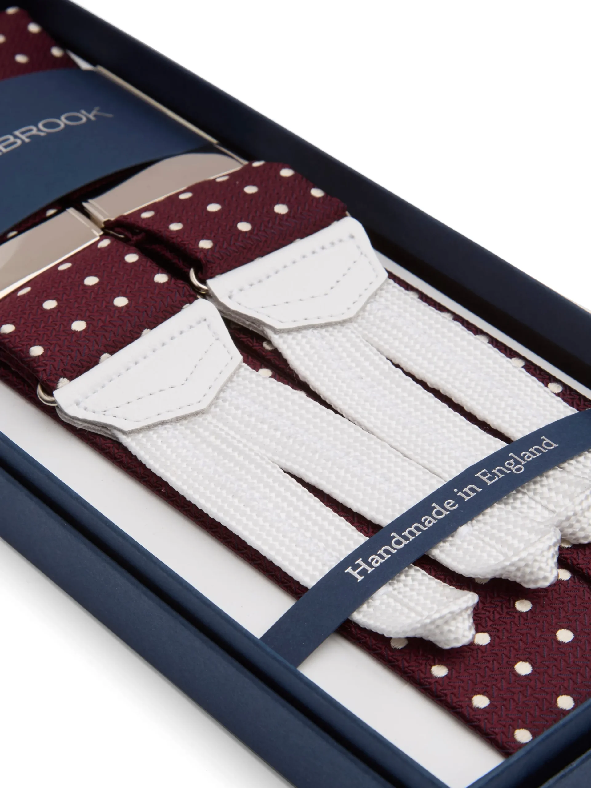 Favourbrook Burgundy Pickwick White Leather Silk Braces- Braces