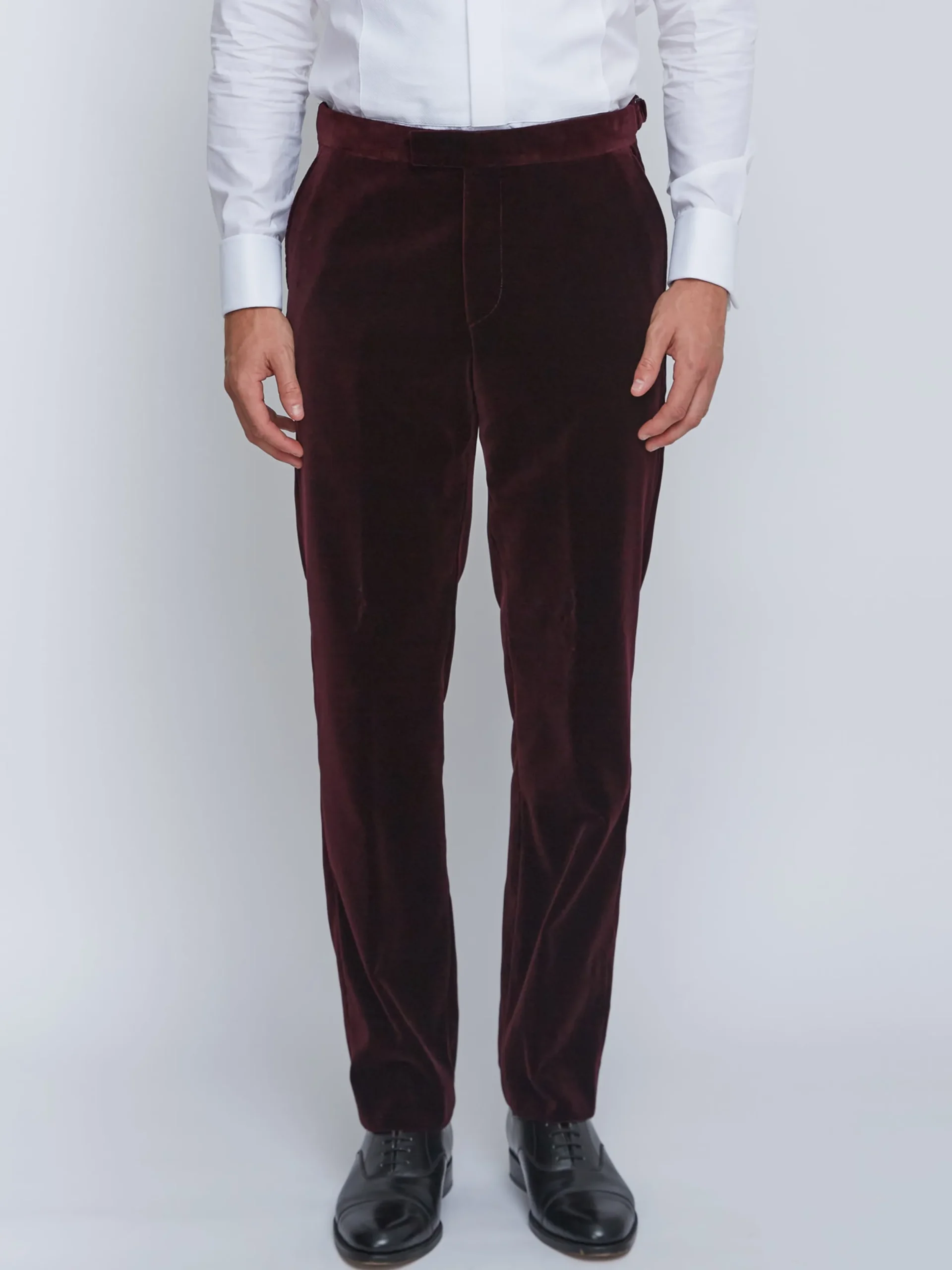 Favourbrook Burgundy Velvet Cotton Flat Front Dress Trouser- Trousers