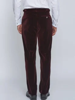 Favourbrook Burgundy Velvet Cotton Flat Front Dress Trouser- Trousers