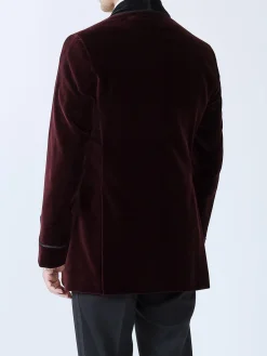 Favourbrook Burgundy Velvet Double Breasted Smoking Jacket- Eveningwear | Velvet Jackets