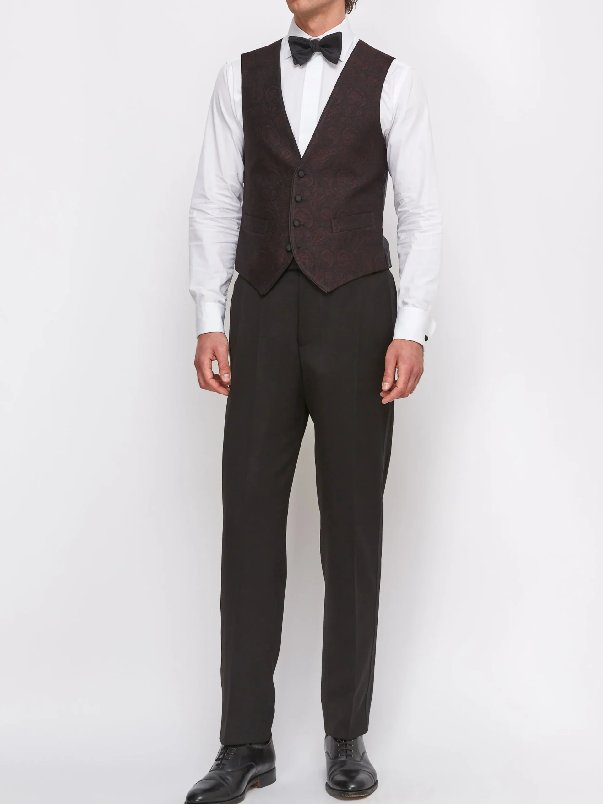 Favourbrook Burgundy Vincent Wool Single Breasted 4 Button Piped Waistcoat- Waistcoats | Single Breasted Waistcoats