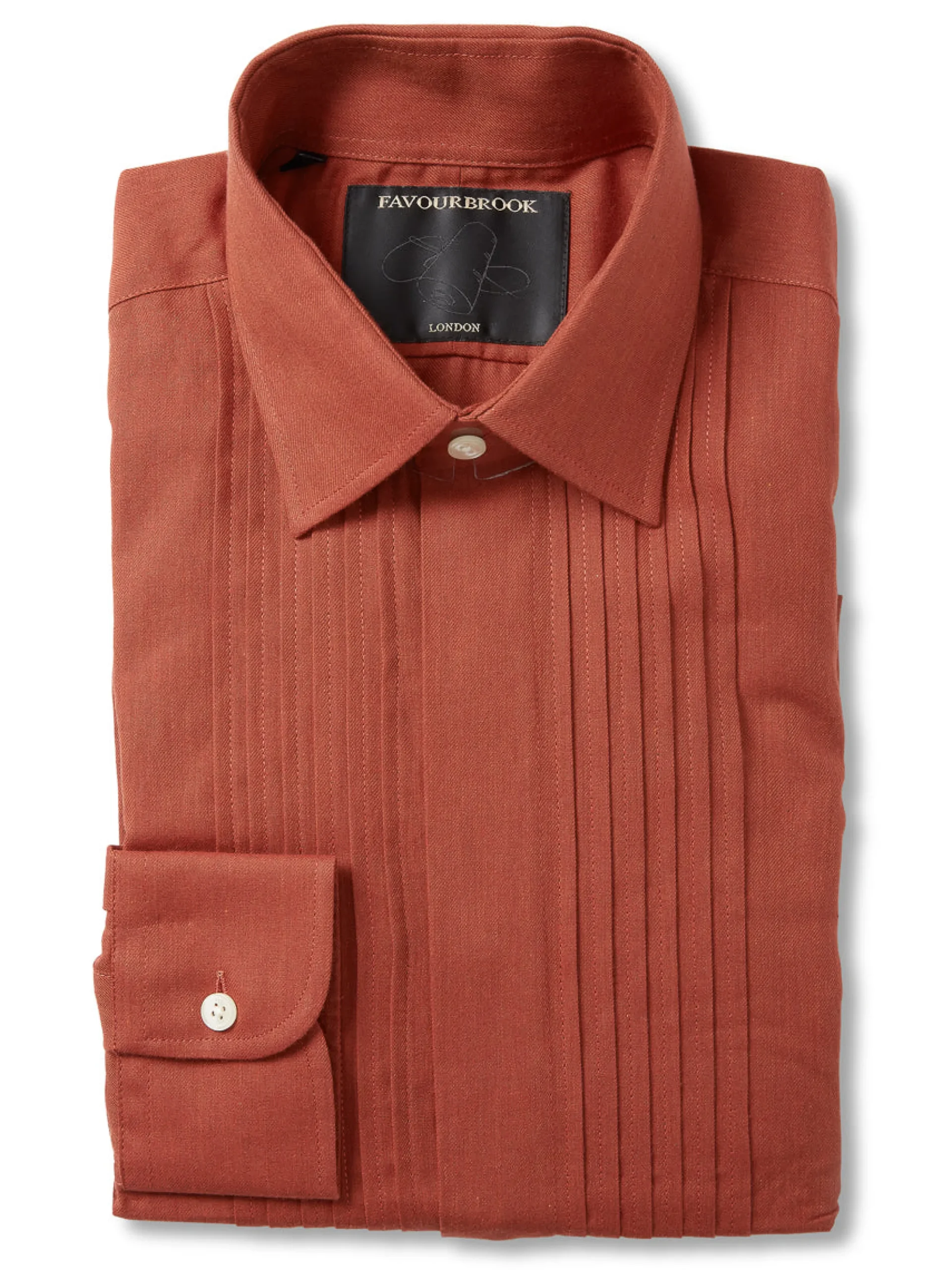 Favourbrook Burnt Orange Copper Cotton Pintuck Dress Shirt- Shirts