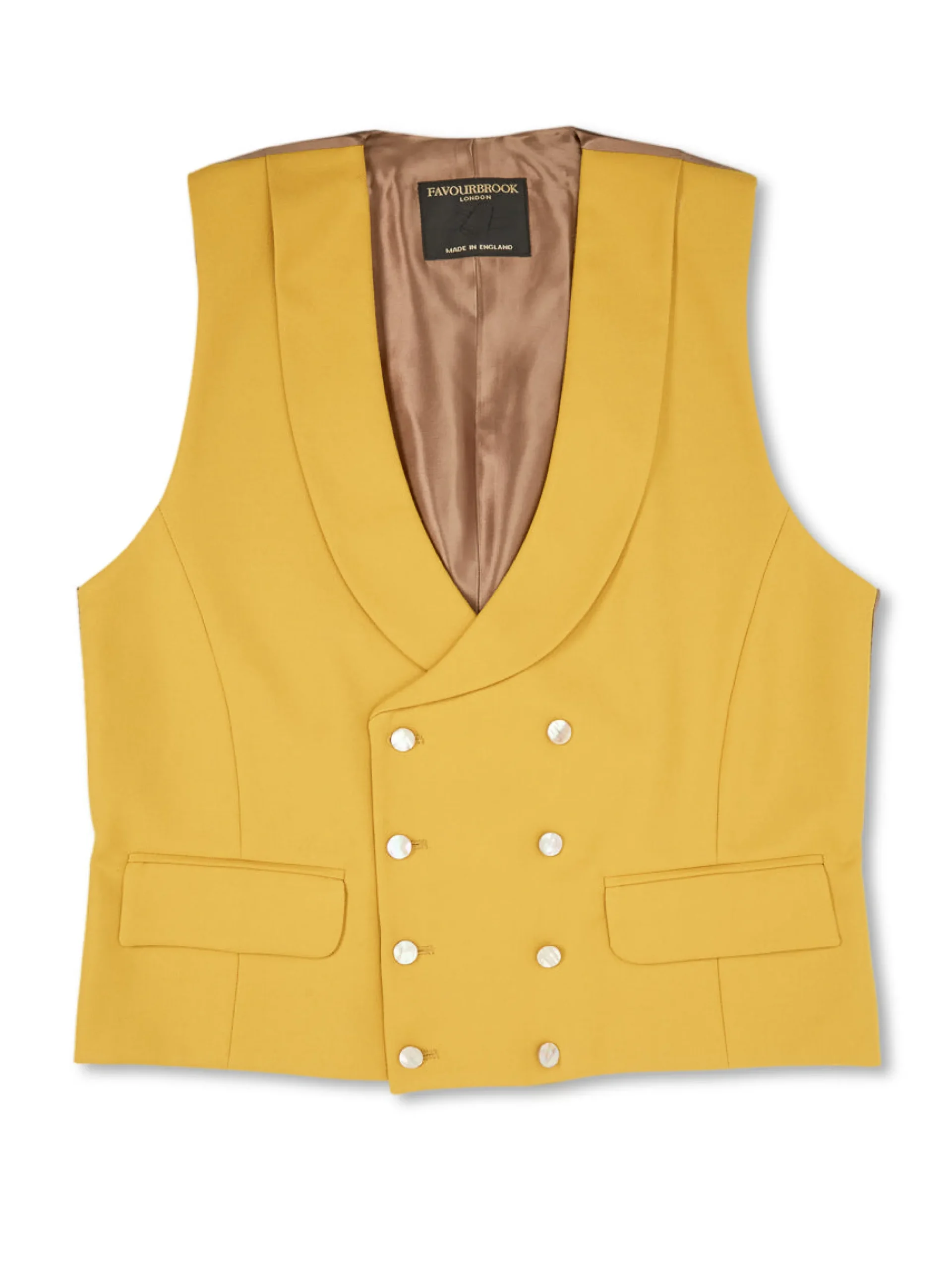 Favourbrook Butterscotch Wool Double Breasted 8 Button Shawl Lapel Waistcoat- Waistcoats | Royal Ascot Waistcoats
