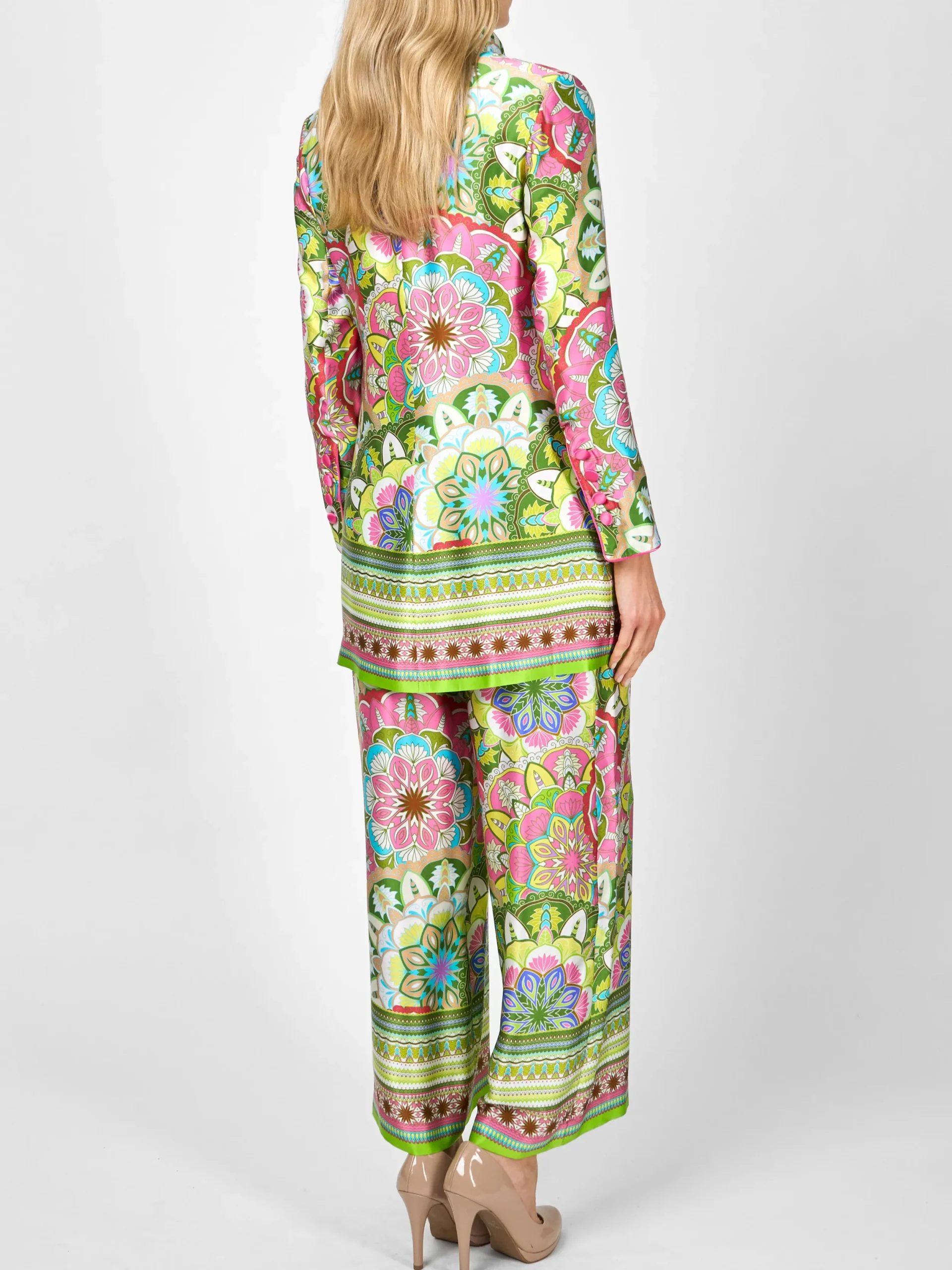 Favourbrook Camden Jacket Pink Green Rockingham Silk Satin-Women Short Jackets | Jackets & Coats