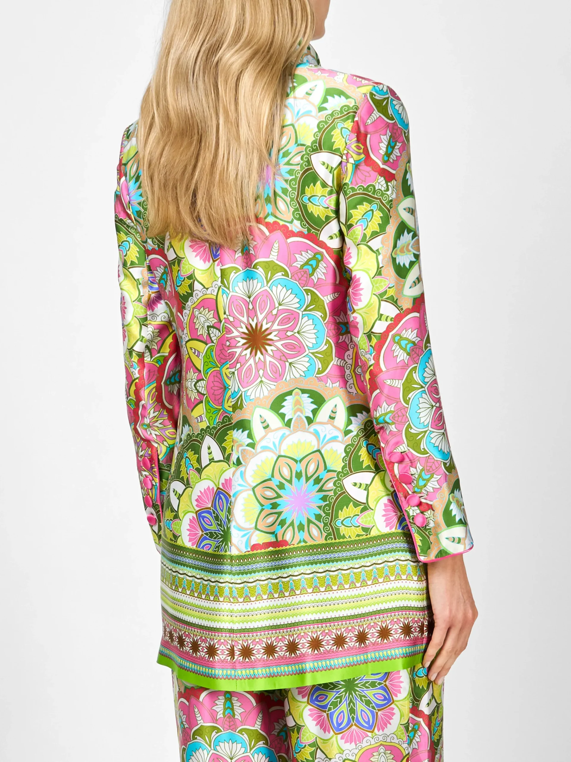 Favourbrook Camden Jacket Pink Green Rockingham Silk Satin-Women Short Jackets | Jackets & Coats