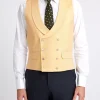 Favourbrook Canary Yellow Alnwick Herringbone Double Breasted 8 Button Shawl Lapel Waistcoat- Waistcoats | Shawl Lapel Waistcoats