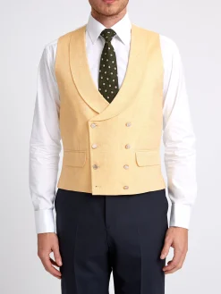 Favourbrook Canary Yellow Alnwick Herringbone Double Breasted 8 Button Shawl Lapel Waistcoat- Waistcoats | Shawl Lapel Waistcoats