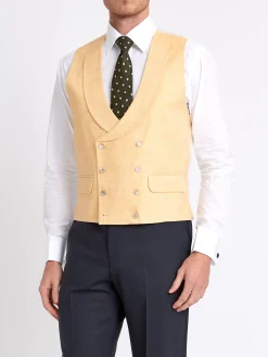 Favourbrook Canary Yellow Alnwick Herringbone Double Breasted 8 Button Shawl Lapel Waistcoat- Waistcoats | Shawl Lapel Waistcoats
