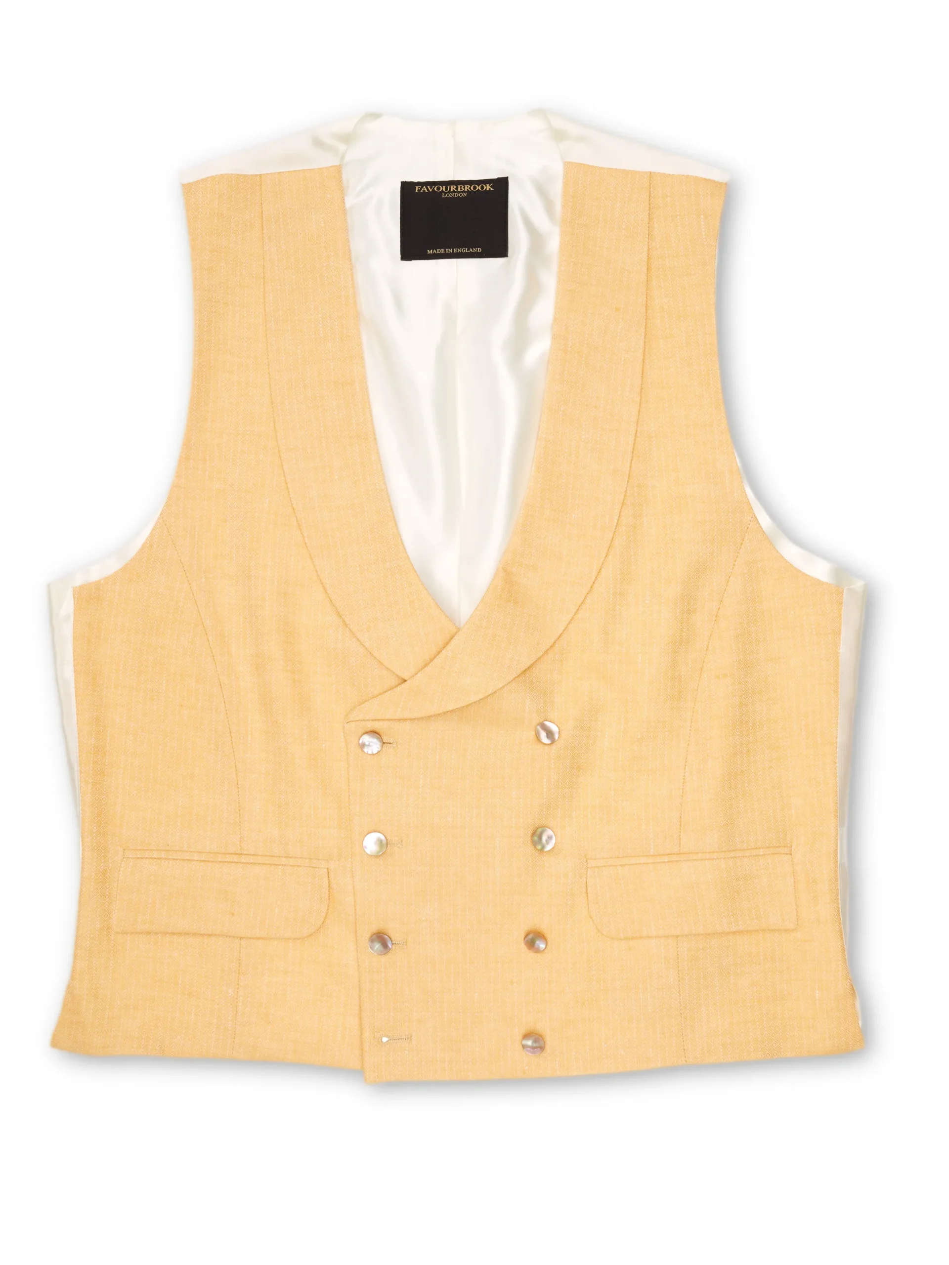 Favourbrook Canary Yellow Alnwick Herringbone Double Breasted 8 Button Shawl Lapel Waistcoat- Waistcoats | Shawl Lapel Waistcoats
